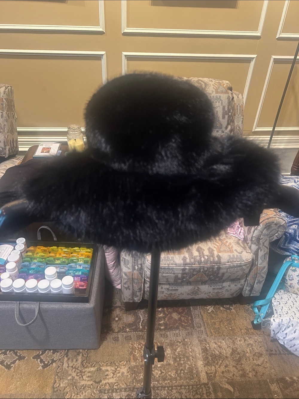 Nine West Black Plush Wide-Brim Hat